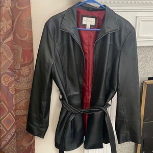 Worthington Genuine Black Belted Leather Coat